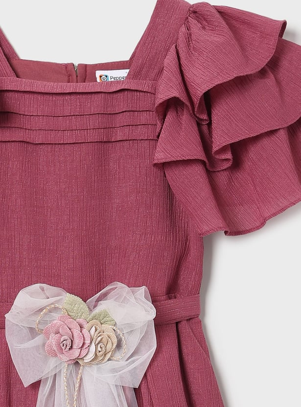 PEPPERMINT Girls Bow Detail Fit and Flare Dress