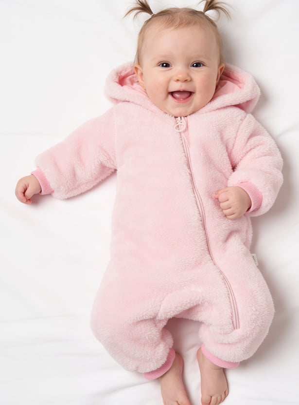 JUNIOR BABY Girls Fur-Textured Sleepsuit