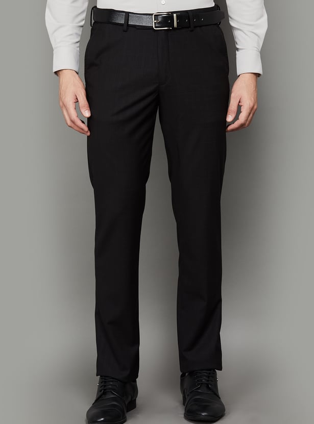 LOUIS PHILIPPE Solid Slim Straight Formal Trousers