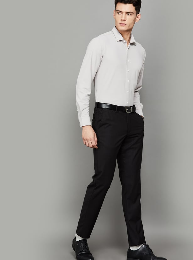 LOUIS PHILIPPE Solid Slim Straight Formal Trousers