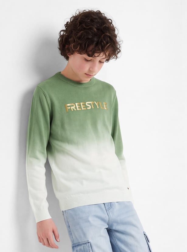 FAME FOREVER Boys Tie & Dye Typography Print Sweater