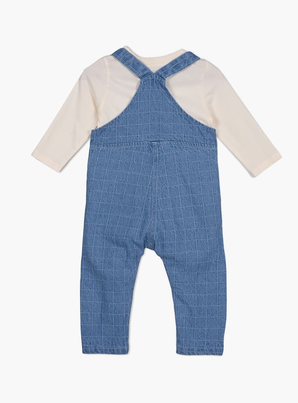 FS MINI KLUB Checked Denim Dungarees with T-shirt