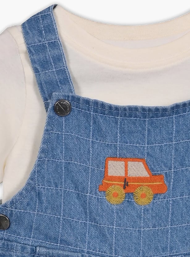 FS MINI KLUB Checked Denim Dungarees with T-shirt