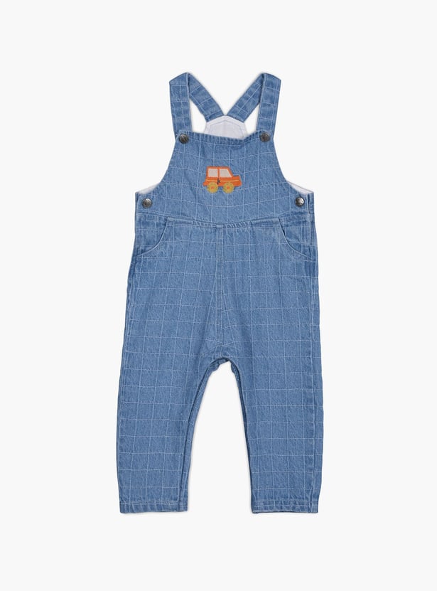 FS MINI KLUB Checked Denim Dungarees with T-shirt