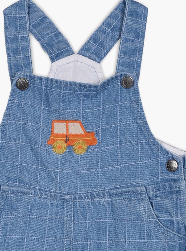 FS MINI KLUB Checked Denim Dungarees with T-shirt