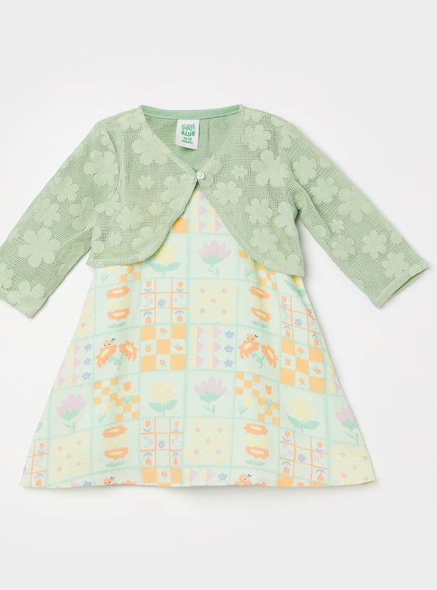 FS MINI KLUB Girls Floral Print A-Line Dress with Jacket