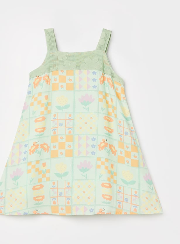FS MINI KLUB Girls Floral Print A-Line Dress with Jacket