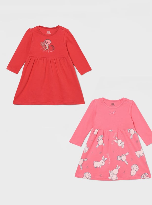 FS MINI KLUB Girls Printed A-line Dress - Pack of 2