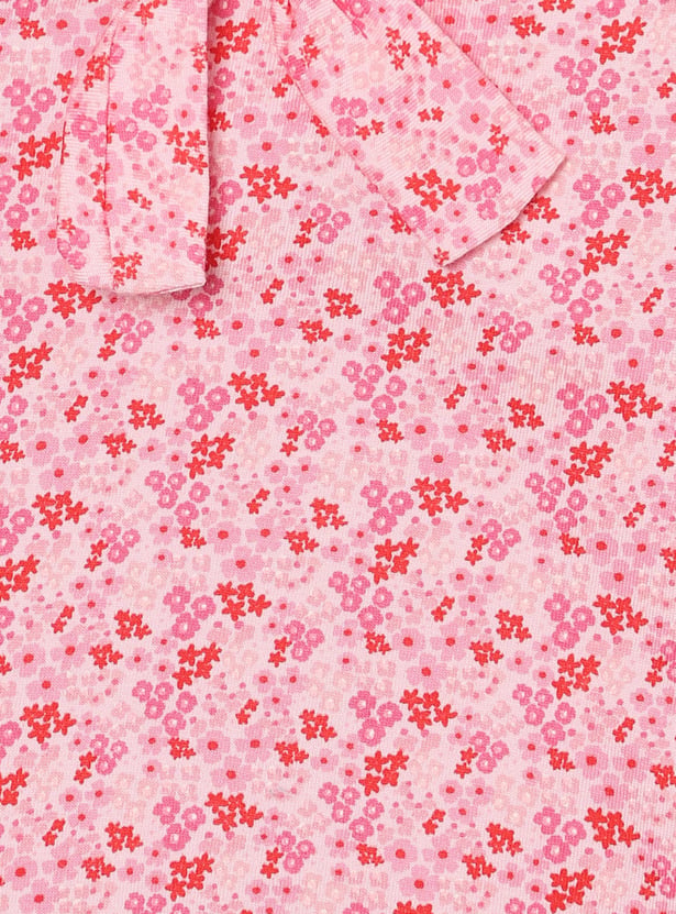 FS MINI KLUB Girls Washed Denim Jumpsuit with Floral Print Top