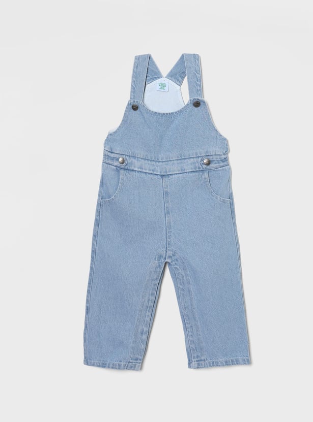 FS MINI KLUB Girls Washed Denim Jumpsuit with Floral Print Top