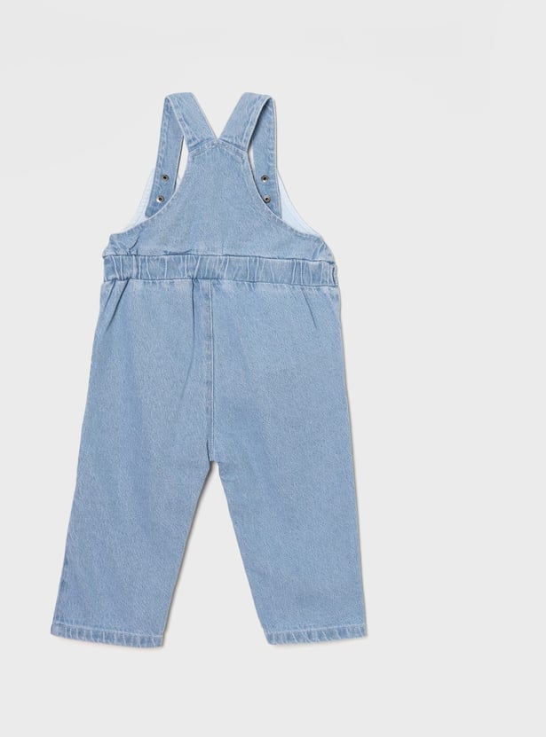 FS MINI KLUB Girls Washed Denim Jumpsuit with Floral Print Top