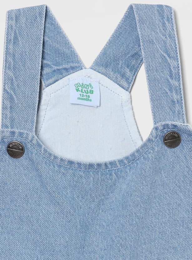 FS MINI KLUB Girls Washed Denim Jumpsuit with Floral Print Top