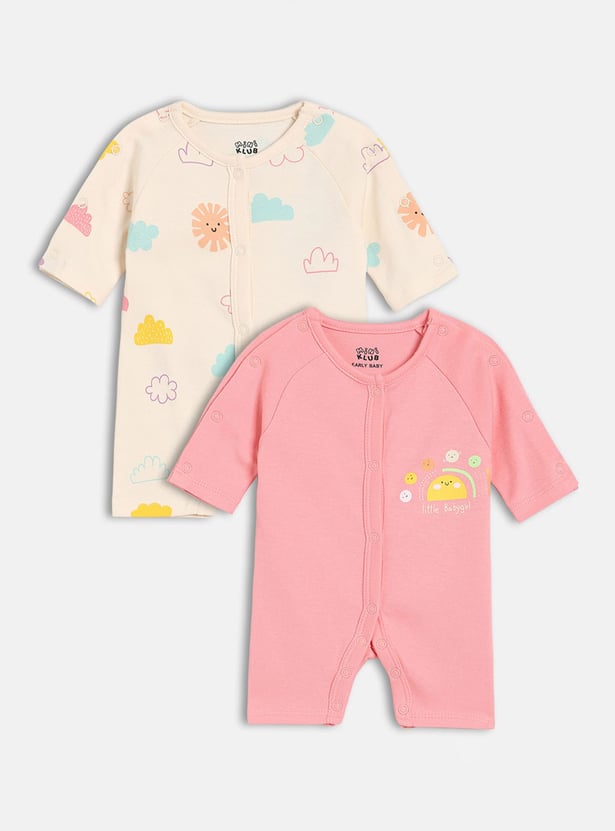 FS MINI KLUB Girls Printed Rompers - Pack of 2