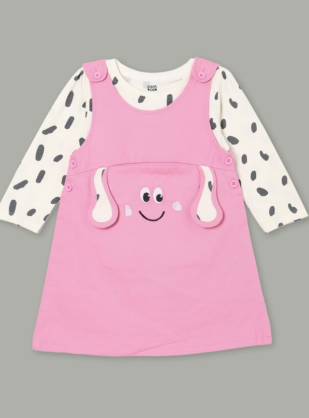 FS MINI KLUB Girls Pinafore Dress with Printed T-shirt