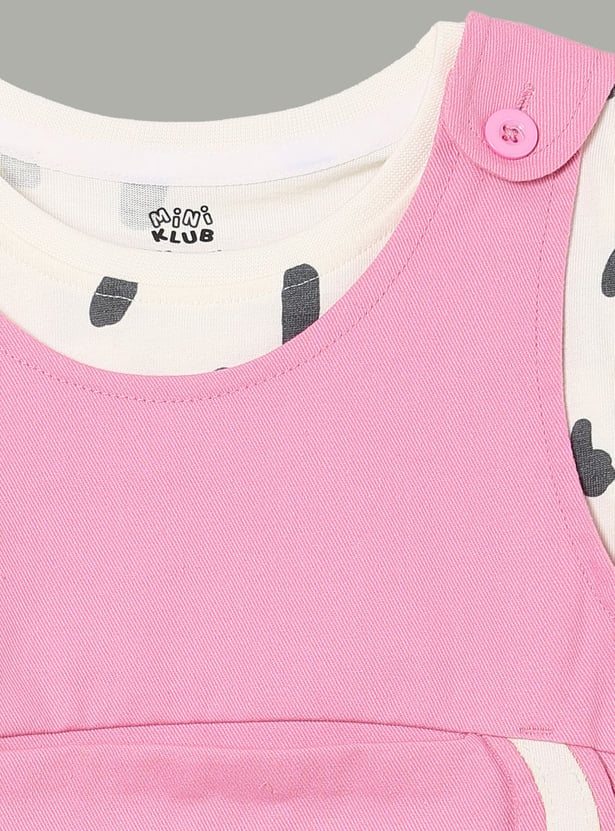 FS MINI KLUB Girls Pinafore Dress with Printed T-shirt