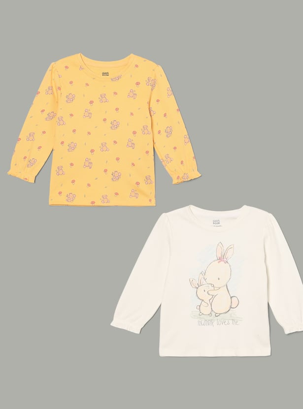 FS MINI KLUB Girls Printed T-shirt - Pack of 2