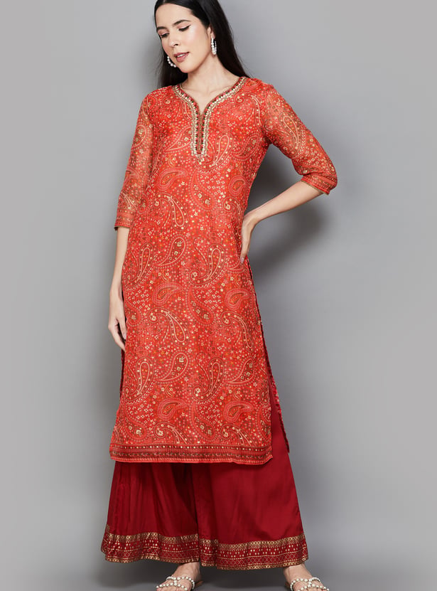W Paisley Print Straight Kurta