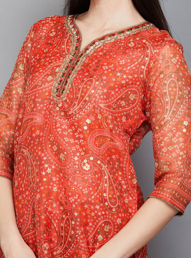 W Paisley Print Straight Kurta