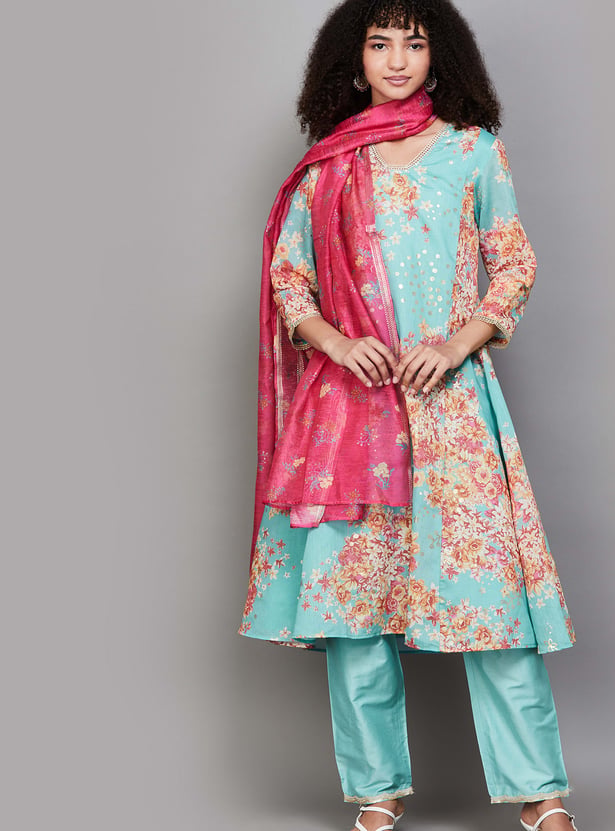 W Floral Print A-line Kurta Set