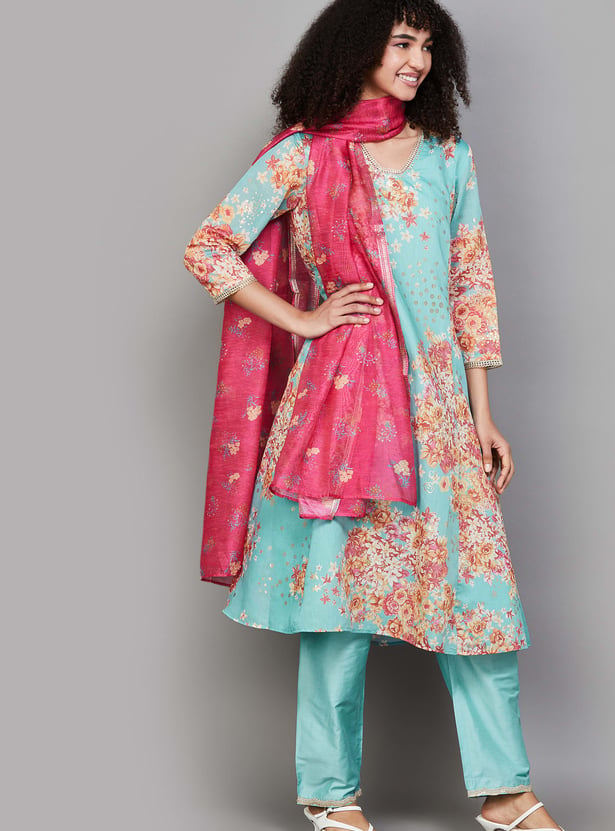 W Floral Print A-line Kurta Set