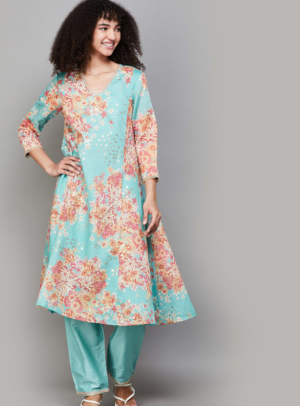 W Floral Print A-line Kurta Set
