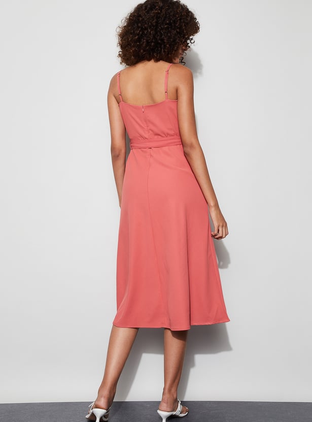 CODE Solid Belted Midi Dress
