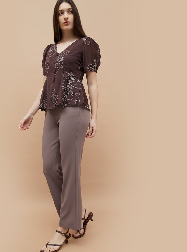 CODE Textured Bootcut Fit Trousers