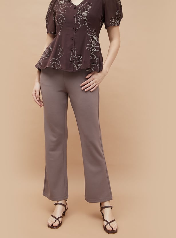 CODE Textured Bootcut Fit Trousers