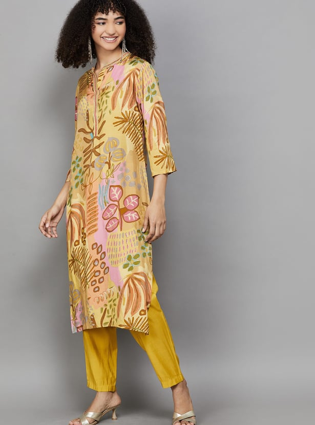 FASHOR Botanical Print Straight Kurta Set