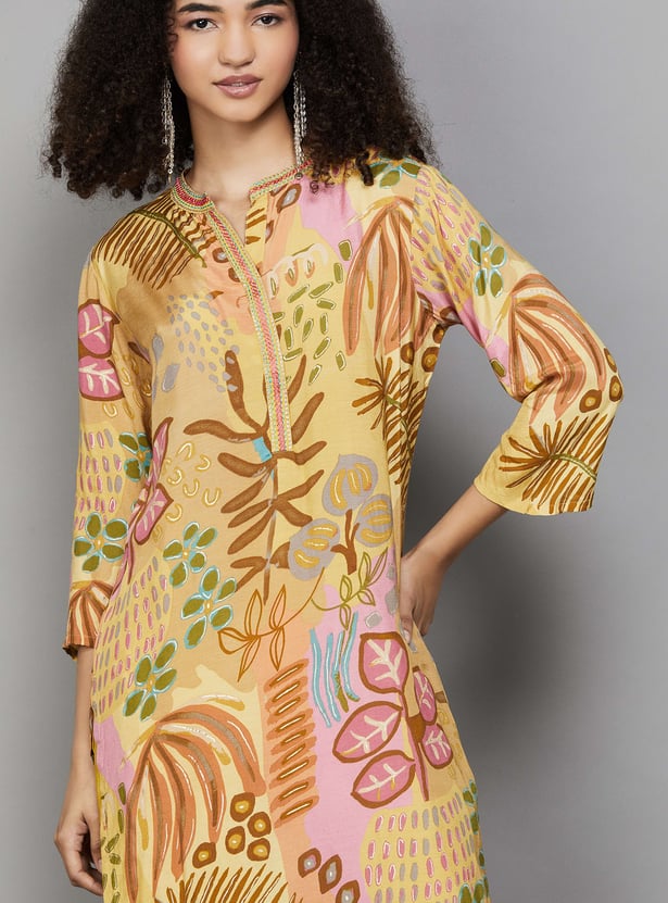 FASHOR Botanical Print Straight Kurta Set