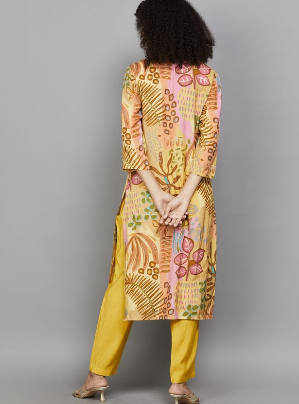FASHOR Botanical Print Straight Kurta Set