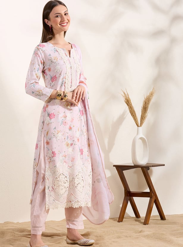FASHOR Floral Print Straight Kurta Set