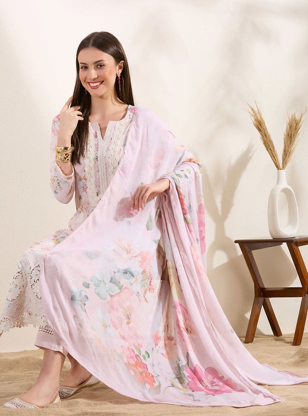 FASHOR Floral Print Straight Kurta Set