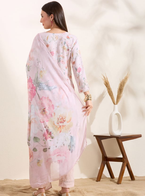 FASHOR Floral Print Straight Kurta Set