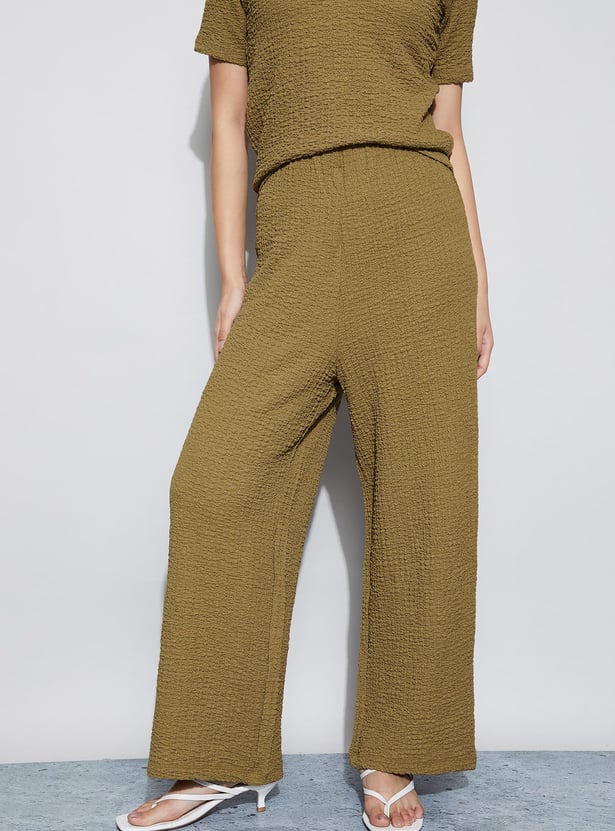 CODE Textured Wide Leg Trousers