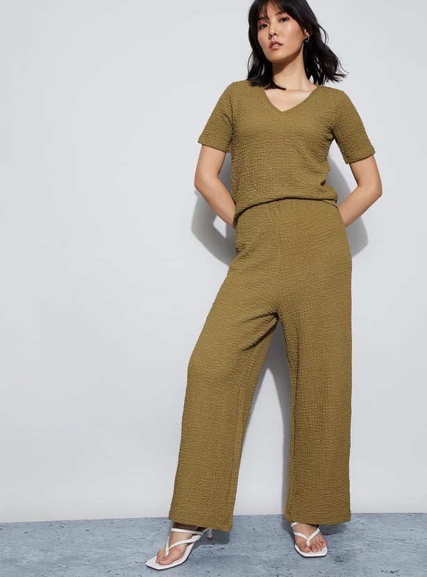CODE Textured Wide Leg Trousers