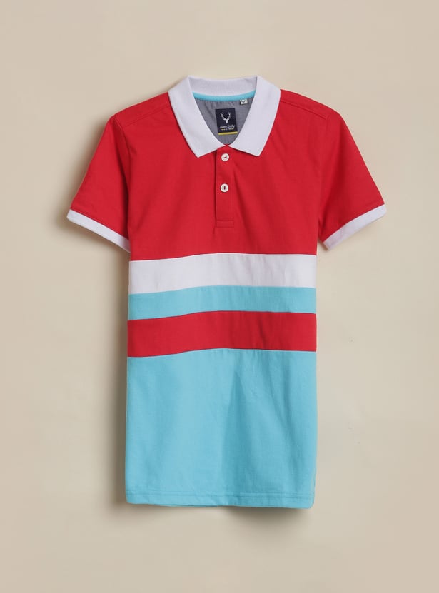 ALLEN SOLLY Boys Colourblocked Polo T-shirt