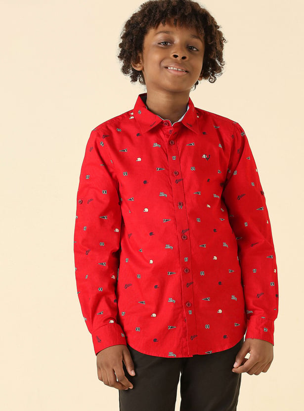 ALLEN SOLLY Boys Printed Slim Fit Shirt