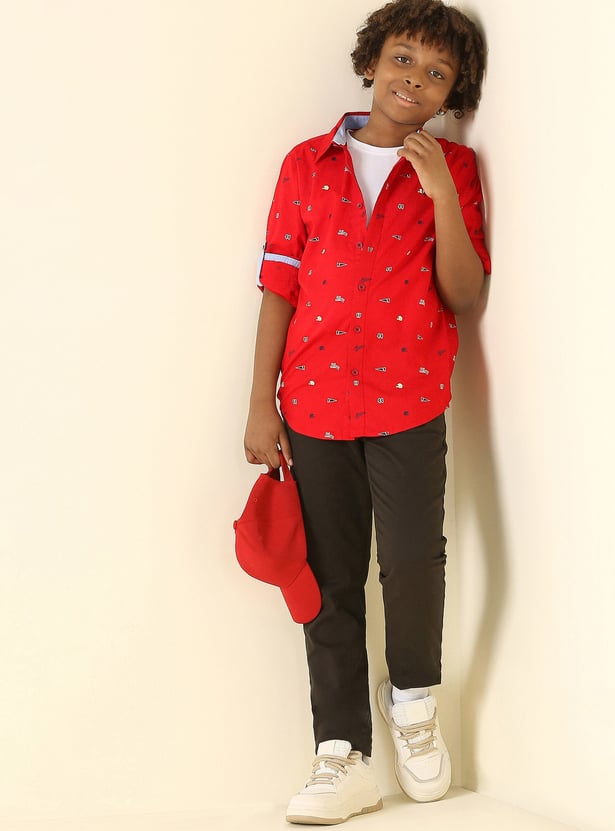 ALLEN SOLLY Boys Printed Slim Fit Shirt