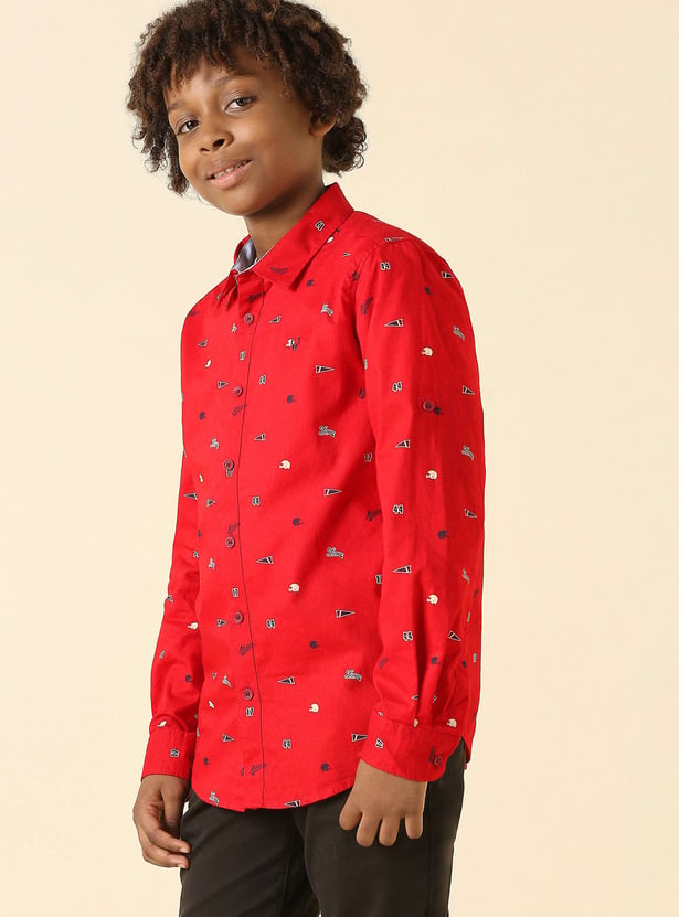 ALLEN SOLLY Boys Printed Slim Fit Shirt