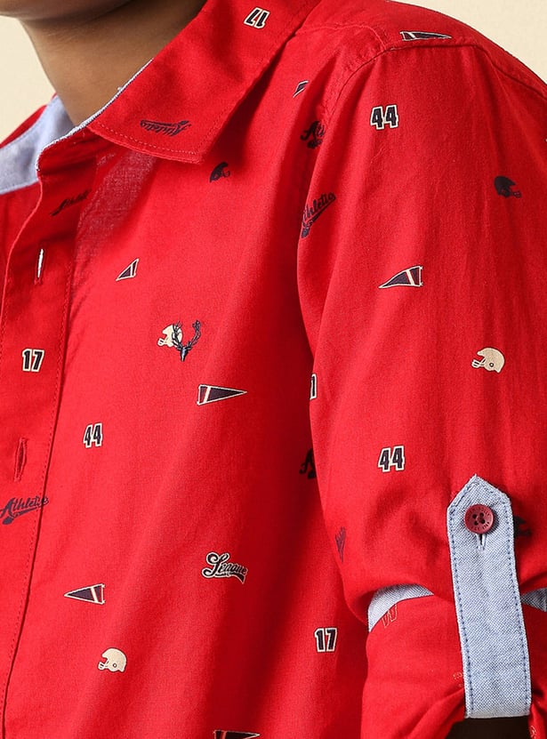 ALLEN SOLLY Boys Printed Slim Fit Shirt