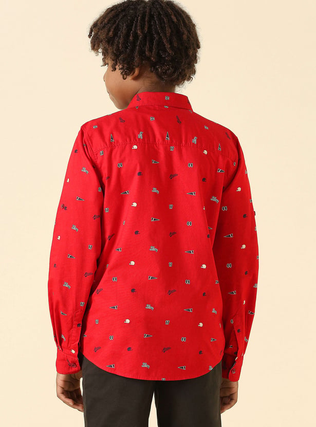 ALLEN SOLLY Boys Printed Slim Fit Shirt