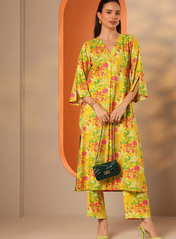LIBAS Floral Print Straight Kurta Set