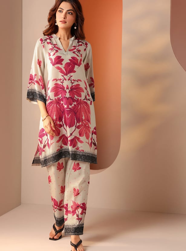 LIBAS Floral Print Straight Kurta Set