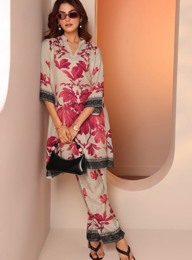LIBAS Floral Print Straight Kurta Set
