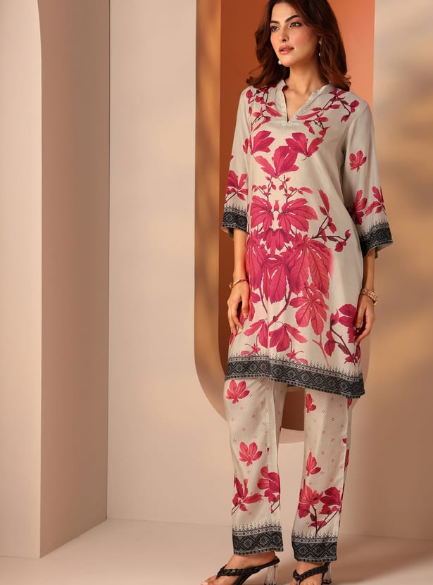 LIBAS Floral Print Straight Kurta Set