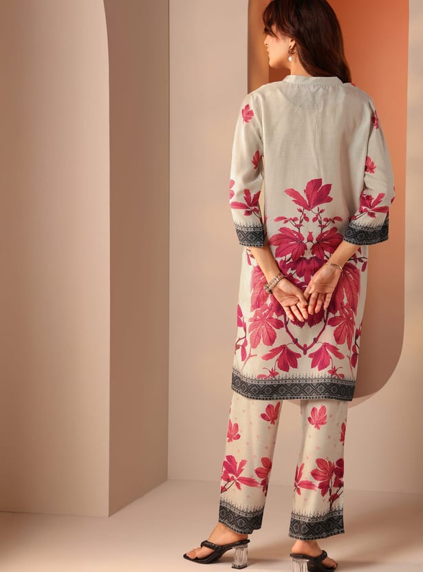LIBAS Floral Print Straight Kurta Set
