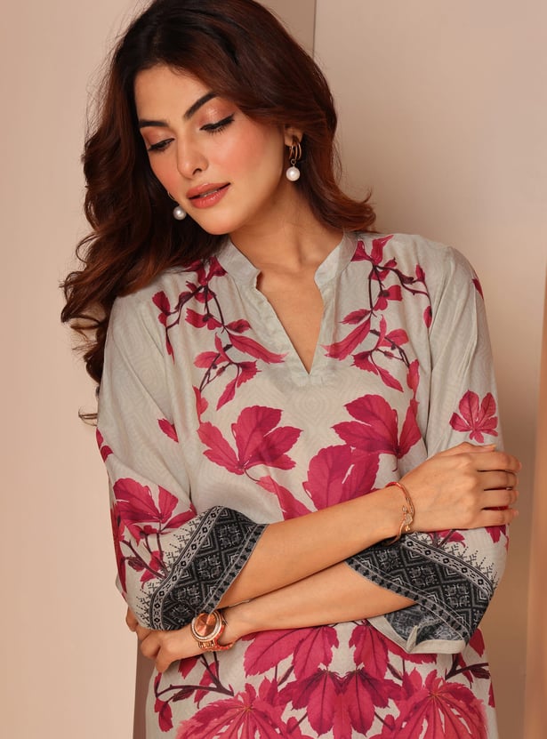 LIBAS Floral Print Straight Kurta Set