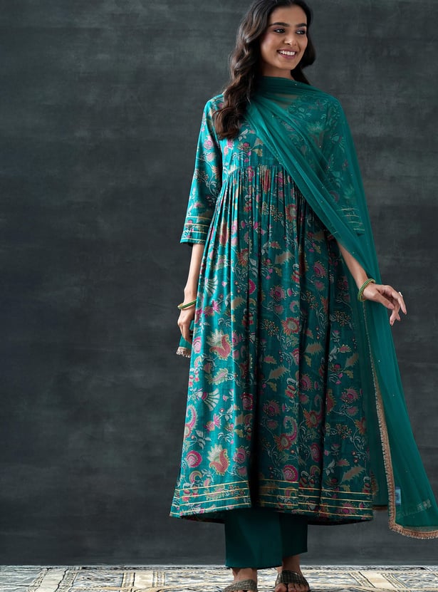 LIBAS Floral Print Anarkali Kurta Set