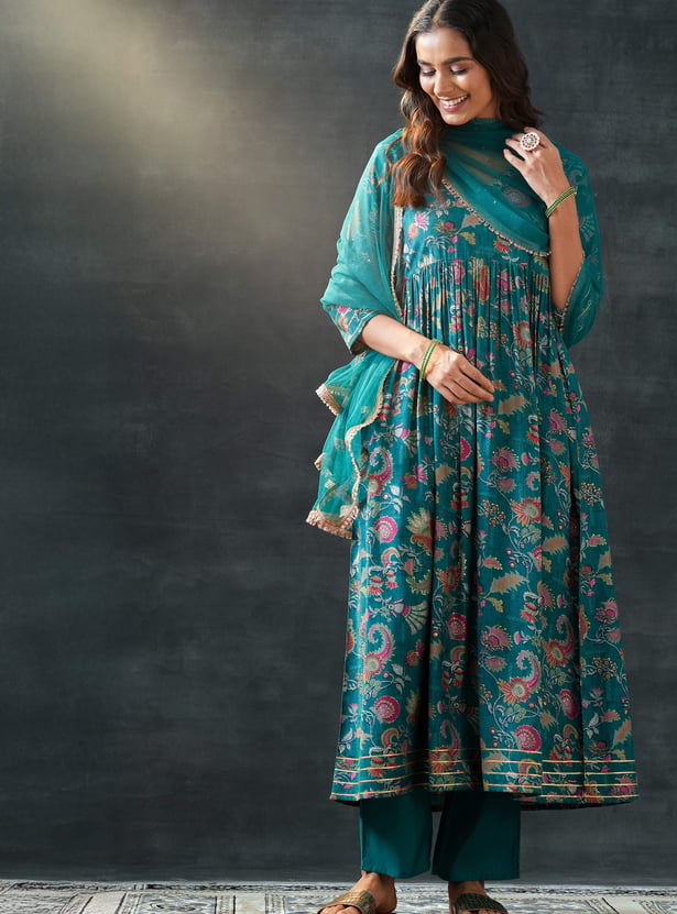 LIBAS Floral Print Anarkali Kurta Set
